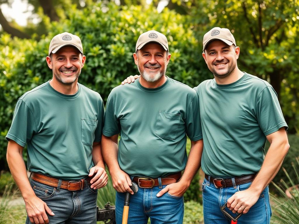 The TLC Landscaping crew standing together in a yard
