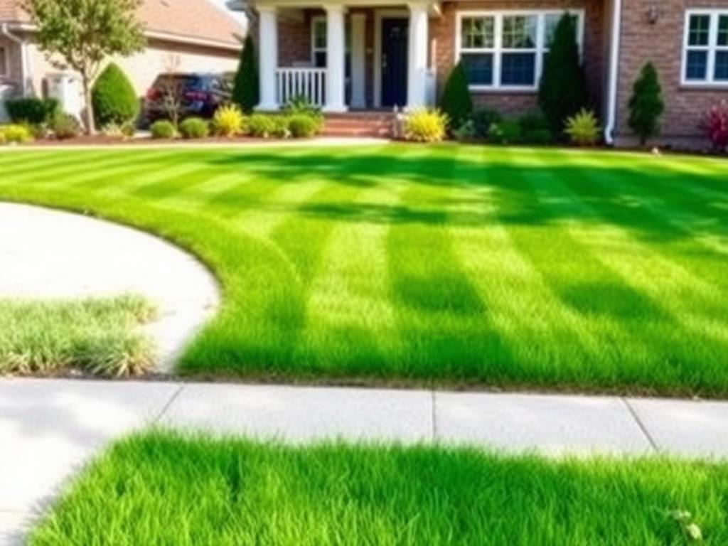 Freshly mowed front lawn with clean stripes and crisp edging